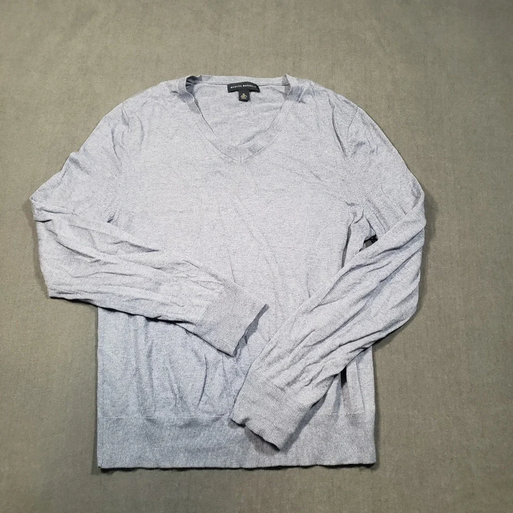 Banana Republic V-Neck Sweater Mens Medium Blue‎ Silk Cotton Cashmere Knit